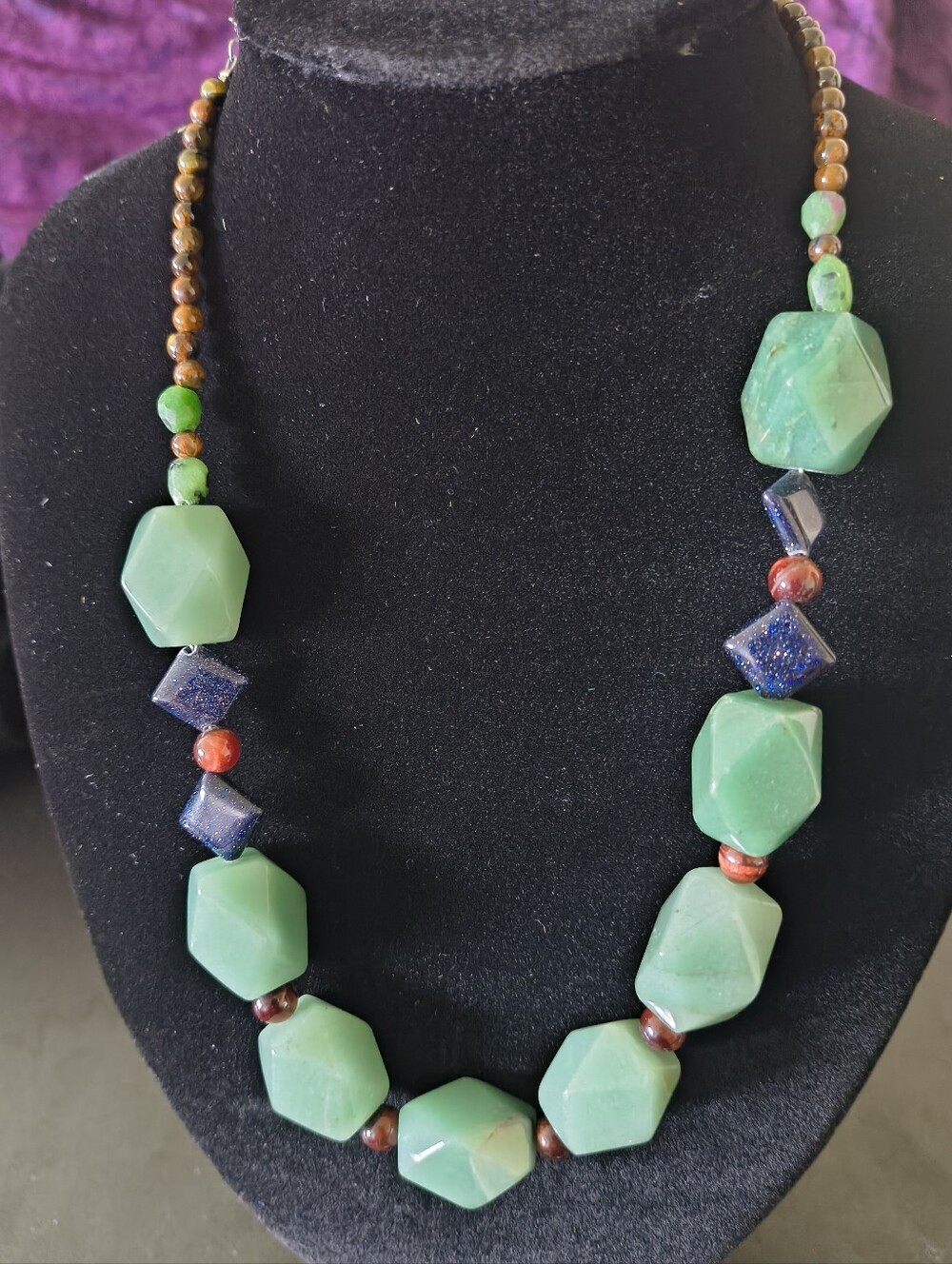 Beautiful Natural Gemstone Necklace. Adjustable. Estate Find. Nice Weight To It